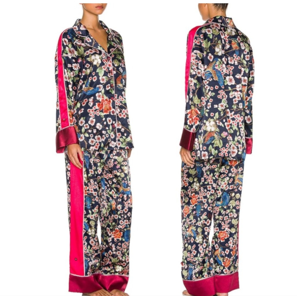 We Are HAH HAHT PJ Pajama Set Navy Blue Floral Satin Pajamas Womens Size XXL